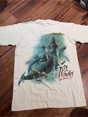 Vintage Caribbean Soul Whales Watching 1992 Graphics Double Sided Tee Medium